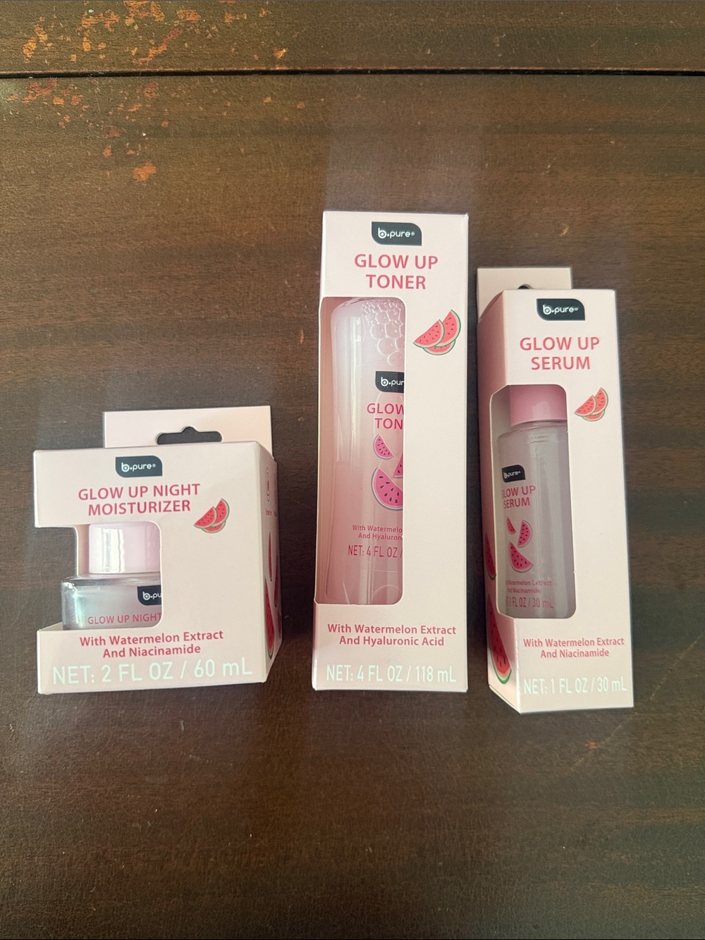 B Pure Watermelon Glow Up Toner Serum Moisturizer Hyaluronic Acid Niacinamide